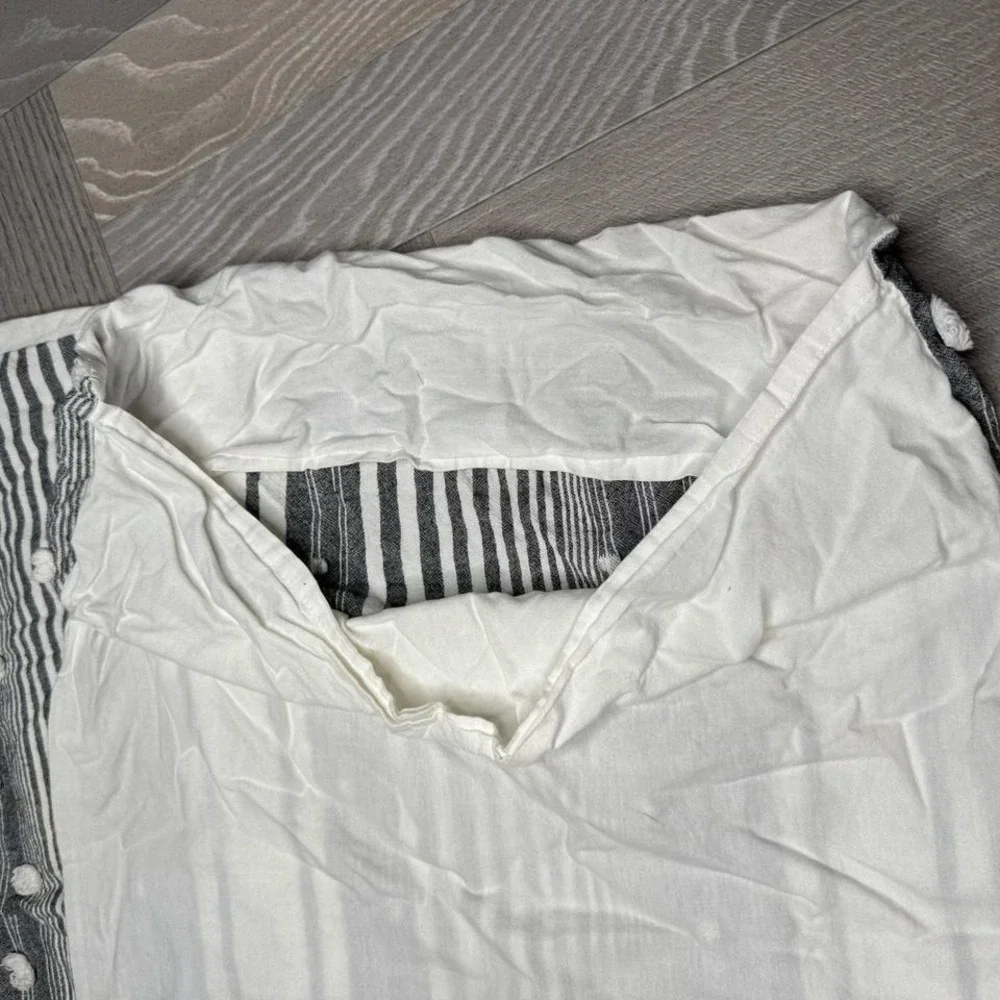 Set of 2 Striped Tufted Pom Pom Pillow Shams‎ Charcoal White Boho Farmhouse